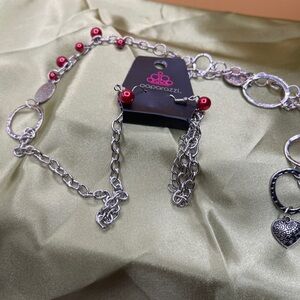 Paparazzi Silver Necklace and Earrings with Red Accents